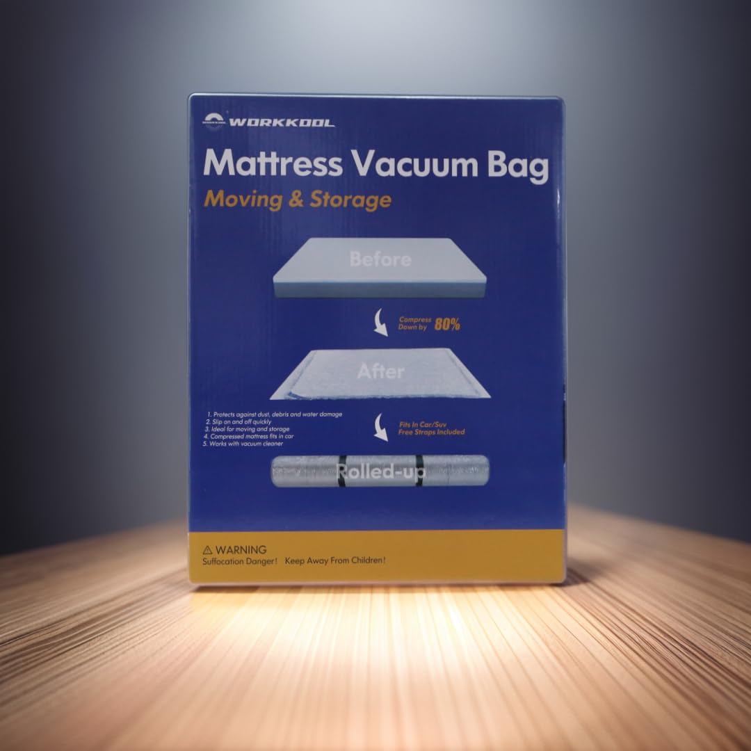 WORKKOOL Vacuum Mattress Bag for Moving, Vacuum Sealed Bags for Mattress Storage, Foam Mattress Bag with Zipper (for Mattress 140/160 * 200cm)