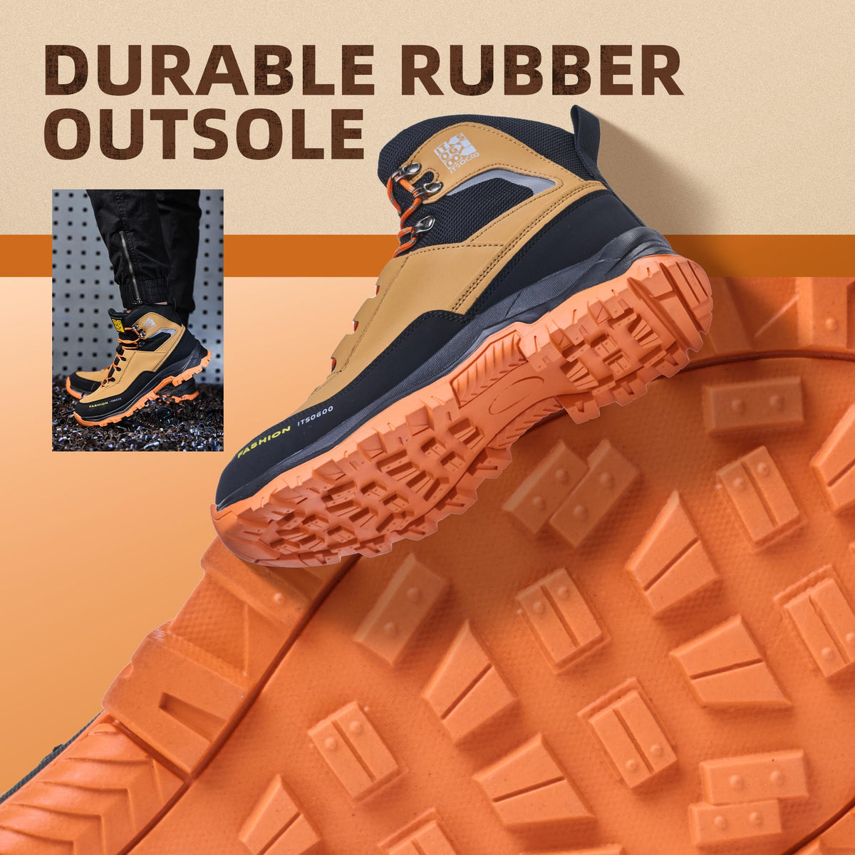 Safety Work Shoes Steel Toe Cap Slip-Resistant Breathable Leather – Khaki EU45