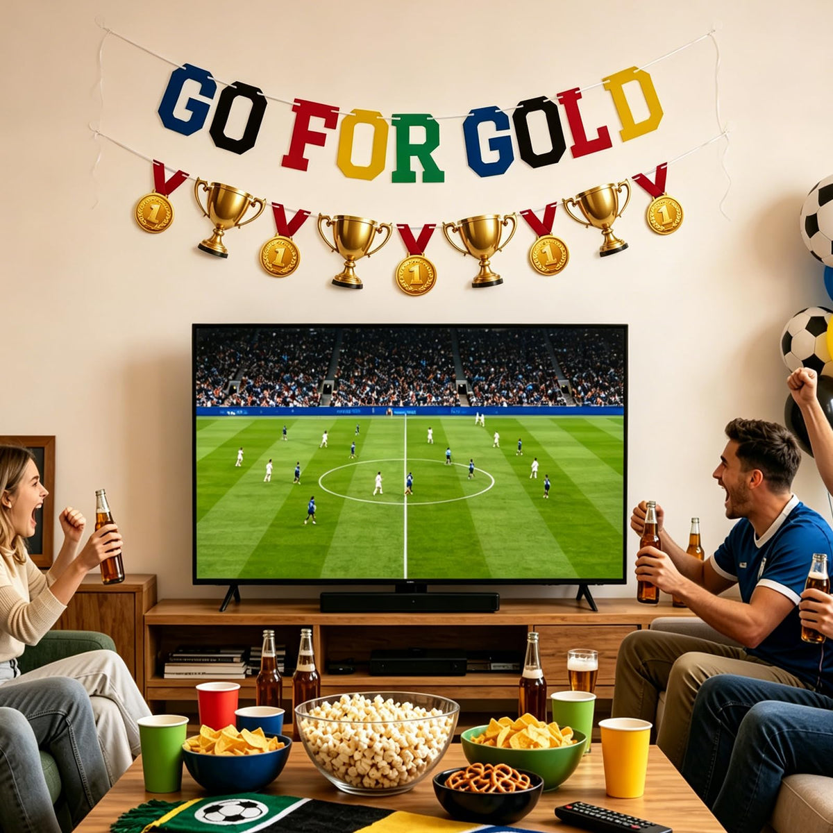 Sports Party Garland Set Pre-Strung 'Go for Gold' Medals & Trophies Decorations – Gold