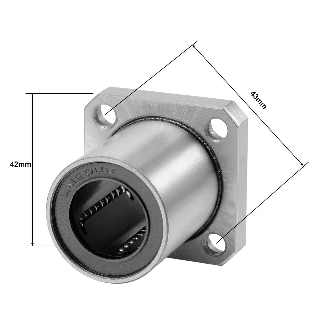 sourcing map 2pcs Linear Ball Bearing LMK20UU with Square Flange, 20mm Bore Dia. 32mm OD. 42mm Length