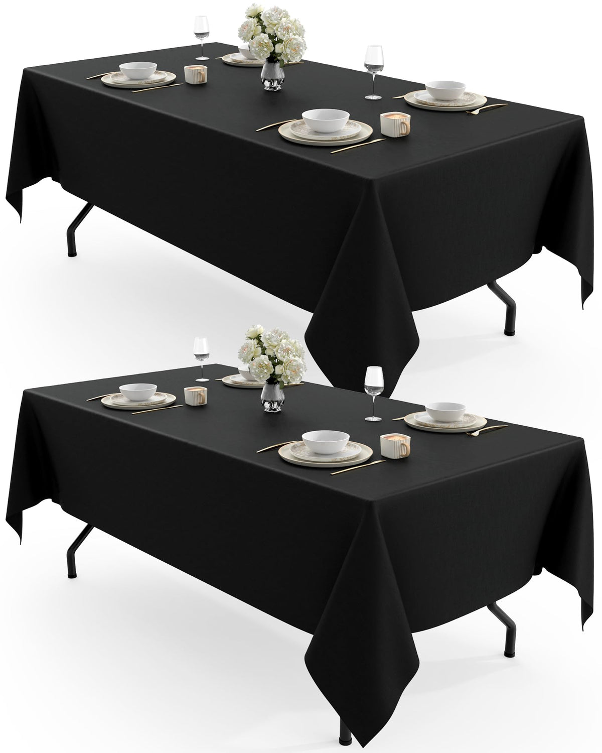 Rectangular Polyester Tablecloth 140 x 240cm Washable Reusable 2-Pack – Black