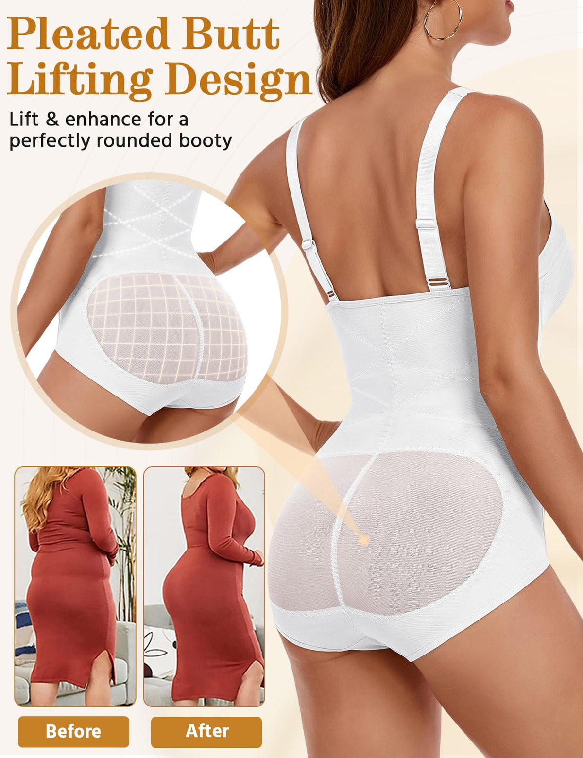 Body modelator sculptant damă decolteu în V aplatizare abdomen Yuson Girl – Alb L