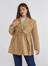 Women's Trench Coat Windproof with Belt Elegant Warm Winter Coat – Khaki 46