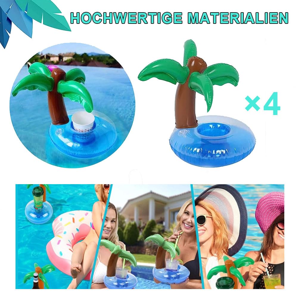 Suporturi gonflabile plutitoare de pahare în formă de palmier pentru piscină, set 4 bucăți