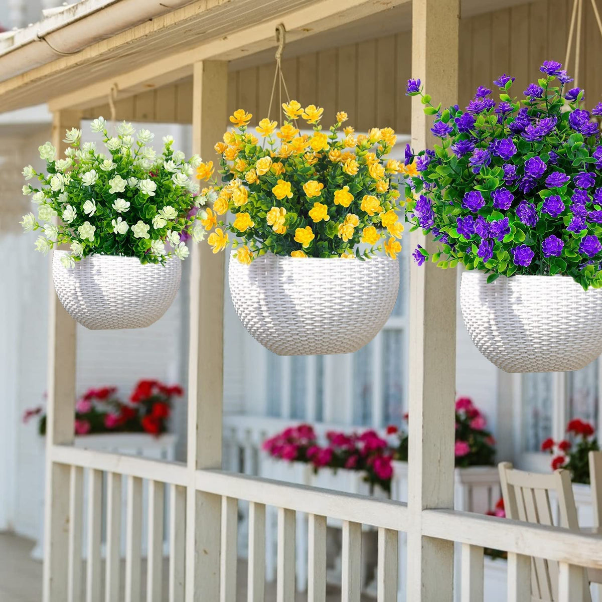 Artificial Eucalyptus Shrubs 8 Bundles UV-Resistant Balcony Plants for Indoor/Outdoor – Purple