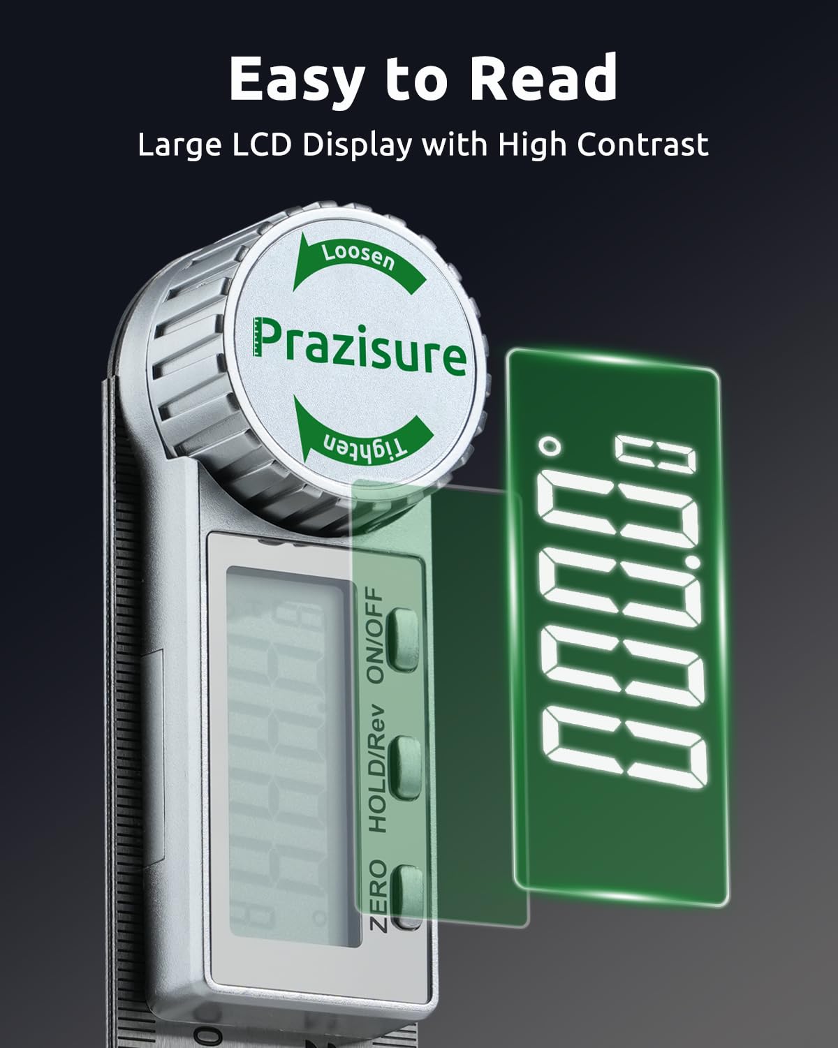 Prazisure Digital Angle Finder 200mm Stainless Steel Protractor – Silver