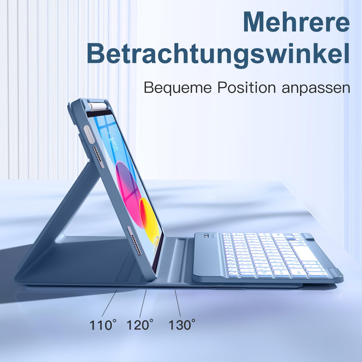 Vobafe iPad 10th Generation Case with Keyboard 10.9 inch 2022-7 Colors Backlit Wireless Detachable Folio Keyboard Case with Pen Holder for New iPad 10th Generation, Blue