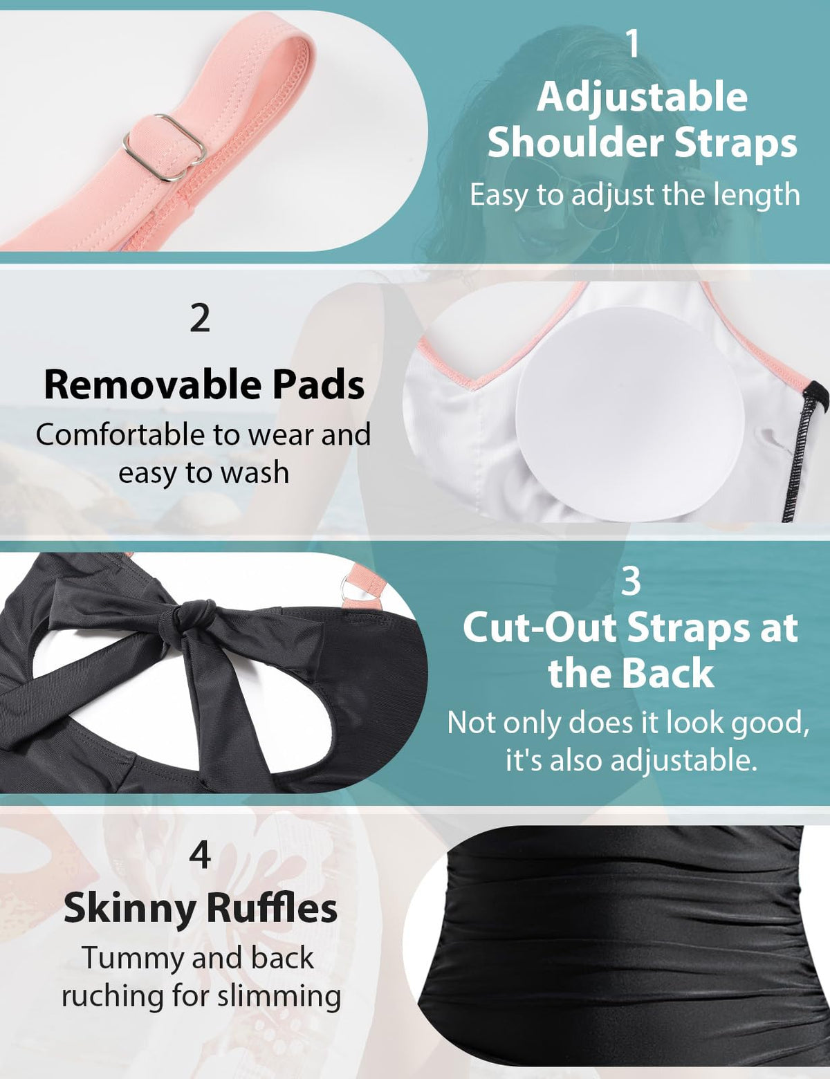 Costum de baie întreg modelator push-up buretat cu decolteu în V – Roz S
