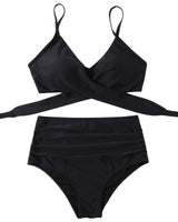 RXRXCOCO Women's Wrap Push Up Bikini Top with Tummy Control High Waist Bikini Set Swimwear Black Size XL