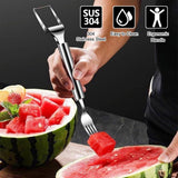 Set 3 ustensile din inox pentru tăiat și servit pepene cu furculiță – Argintiu