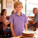 Boys' Cotton Short Sleeve Shirt – Purple/White 13/14