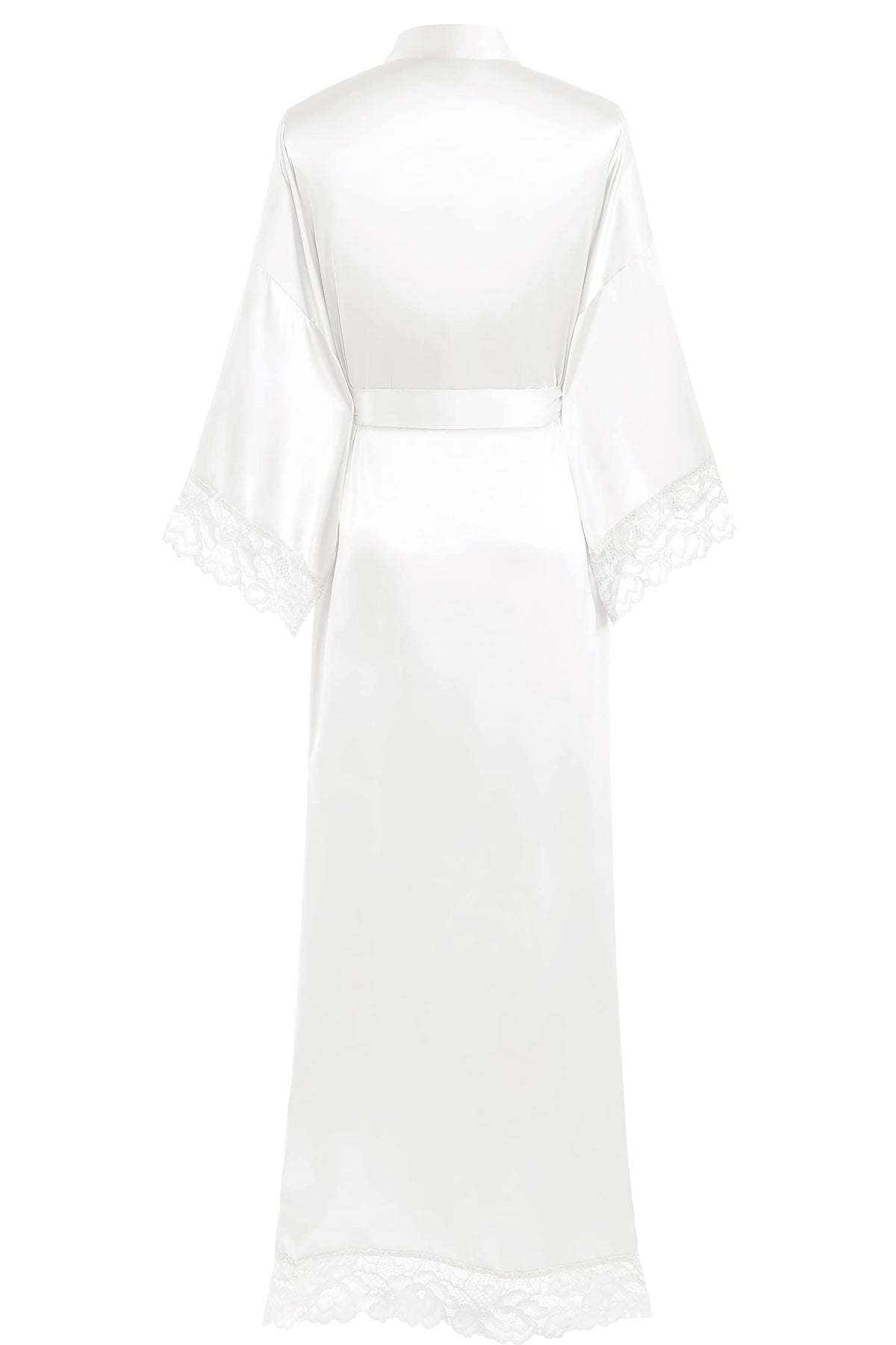 BABEYOND Women's Dressing Gown Long Short Solid Color Bathrobe Lace Sleeves Silk Satin Kimono Dress Ladies Summer Robe Pure Color Sleeping Coat (Long - White)