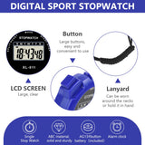 Digital Sports Stopwatch Timer Large Display Alarm Calendar – Blue