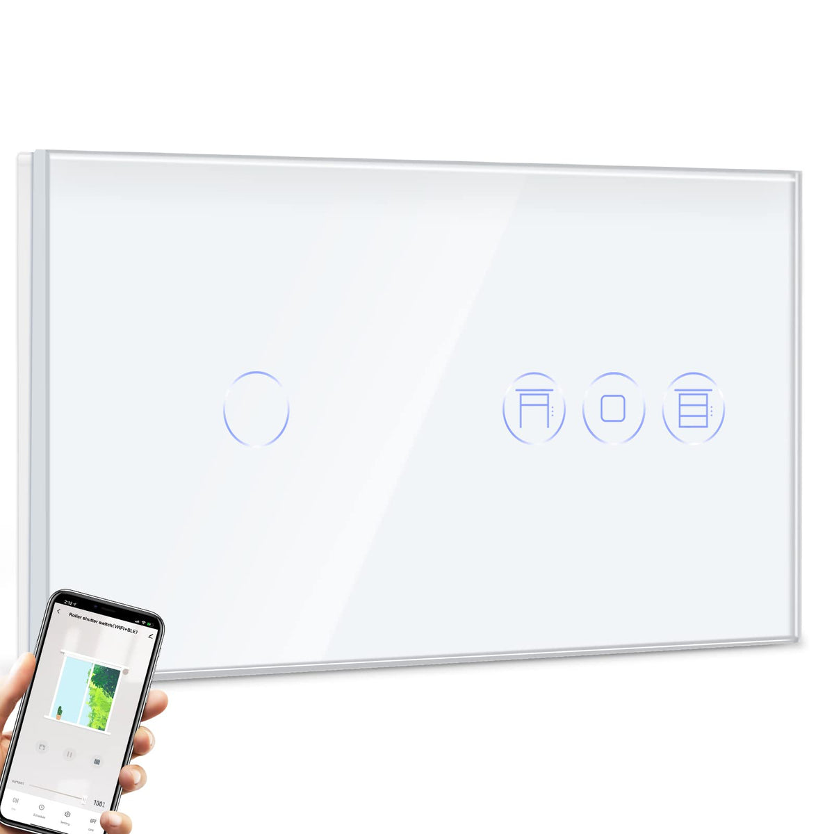 BSEED Alexa light switch with roller shutter switch, 1 compartment 1 way WiFi touch switch remote control with Smart Life/Tuya APP, smart roller shutter switch works with Alexa, Google Home, smart blind switch white