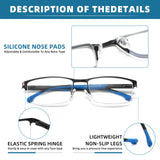 MODFANS 3 Pack Reading Glasses Men Blue Light Filter Metal Frame Rectangle Style Stainless Steel Material