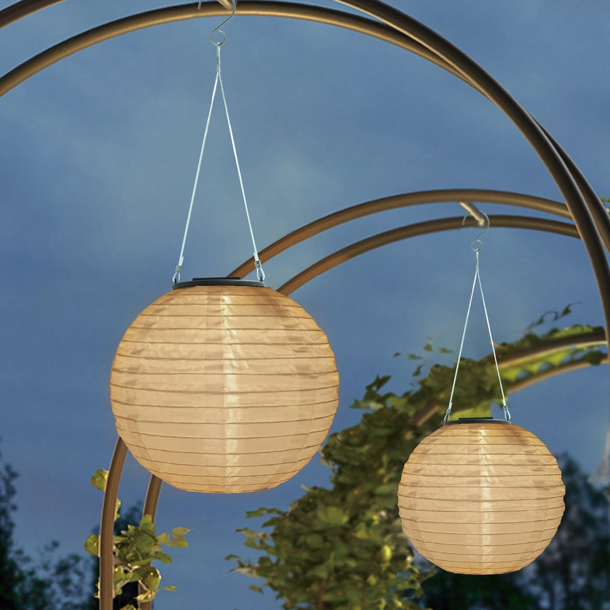 Auting 2 Pack Solar Lanterns Outdoor, 20cm Nylon Solar Powered Lights Weatherproof Solar Powered Lanterns for Garden Patio Wedding Party Decoration (Warm White)