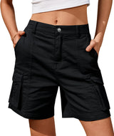 BUNSLOOM Women's Bermuda Shorts Knee-Length 6 Pockets Elastic Waistband – Black