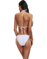 Costum de baie două piese triunghi FITTOO push-up halter cu șnururi – Alb M