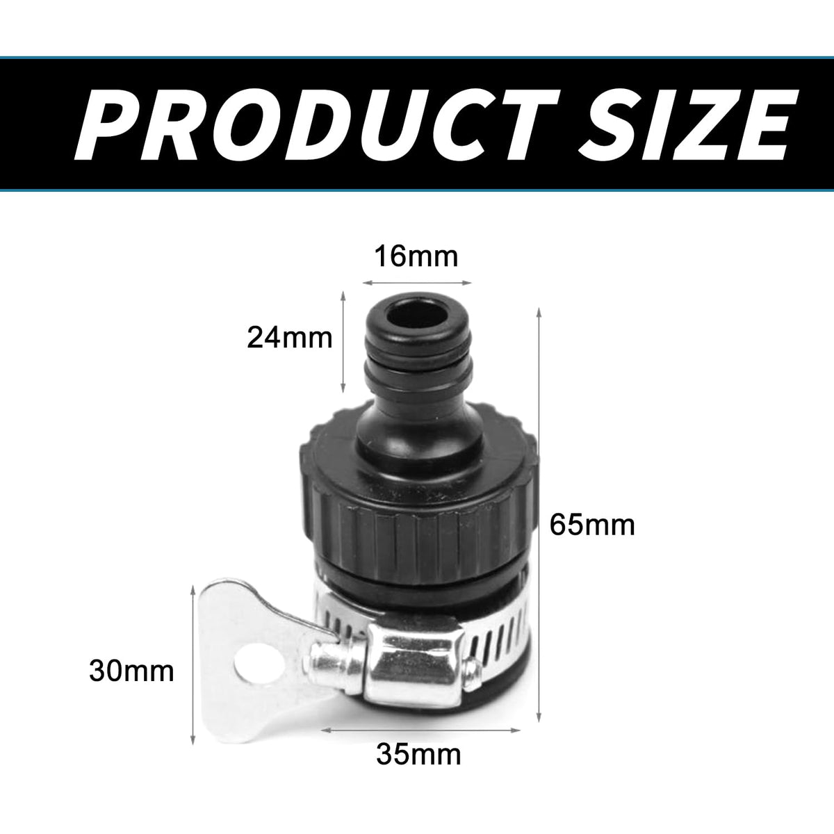 Garden Tap Quick-Connect Adapter for Round Taps 15–24mm Threadless 4-Pack