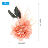 Floral Hair Clips 2-Piece Camellia Feather Brooch Pins Wedding Party – Pink