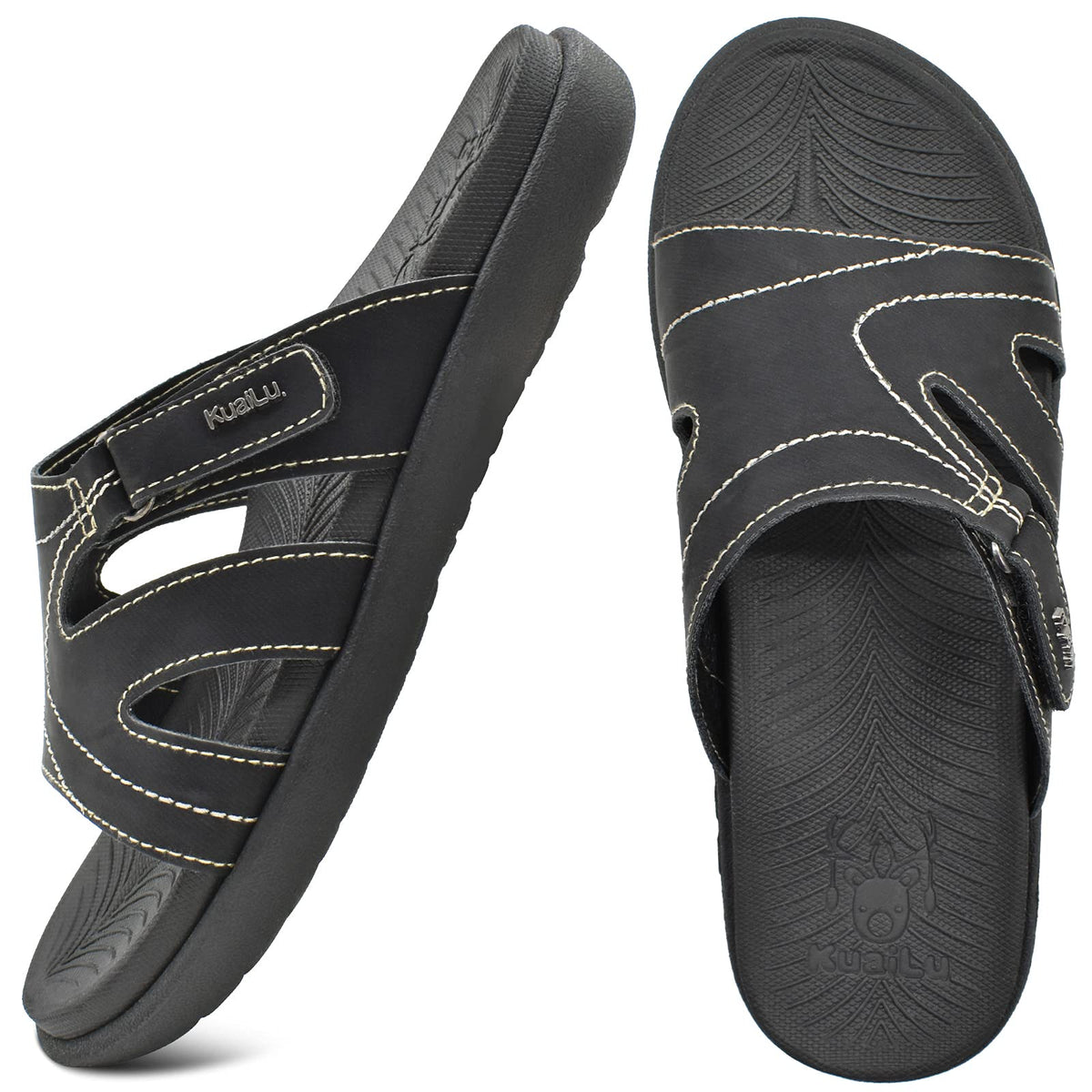 KuaiLu Women's Slippers Orthopedic Fashion Lightweight Comfortable Arch Support Shower Summer Sandals Beach Pool Open Sea Non-Slip Slippers Rubber Soles Shoes Black 37