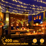 Ghirlandă luminoasă LED de exterior Ollny 40m 400 LED-uri cu telecomandă și timer IP44 – Alb cald