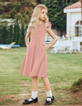 Girls' A-Line Ruffled Dress Short Sleeves Elegant Party – Pink 11-12 Years