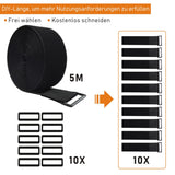 WSZJINB 5m x 5cm Velcro tape with 10 buckles, free cutting length Velcro cable ties reusable, cable Velcro fastener tape, 5cm wide, black