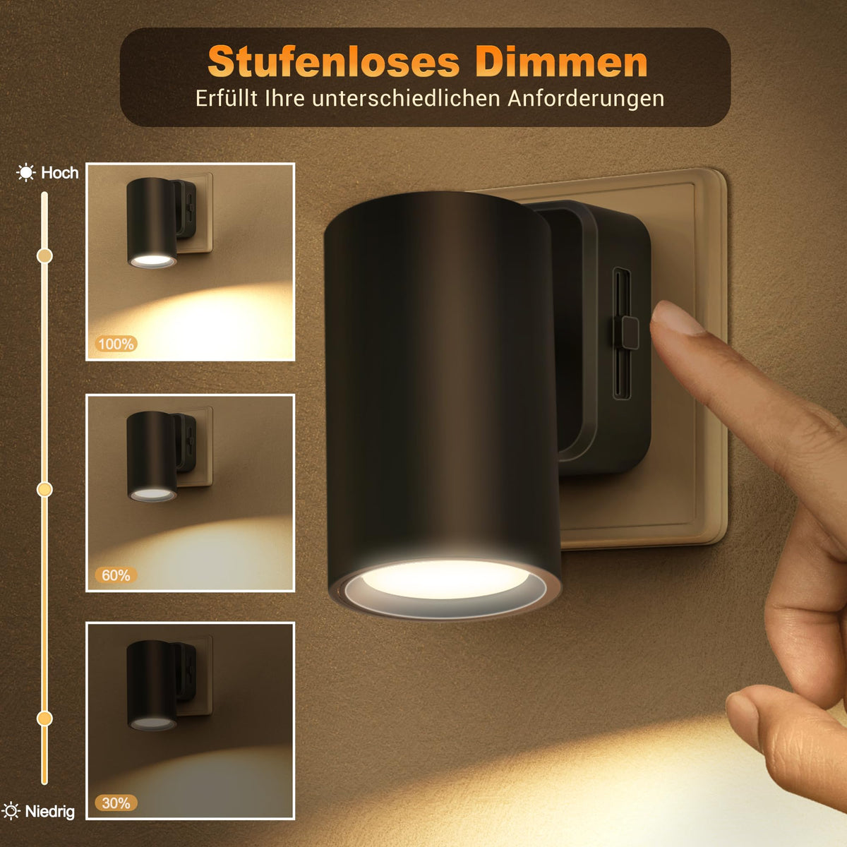 JandCase Night Light Socket with Twilight Sensor, 320° Rotatable, Socket Light Dimmable 0-100LM, Night Lights Children 3000K Warm White, Orientation Light for Stairs, Bedroom, Kitchen