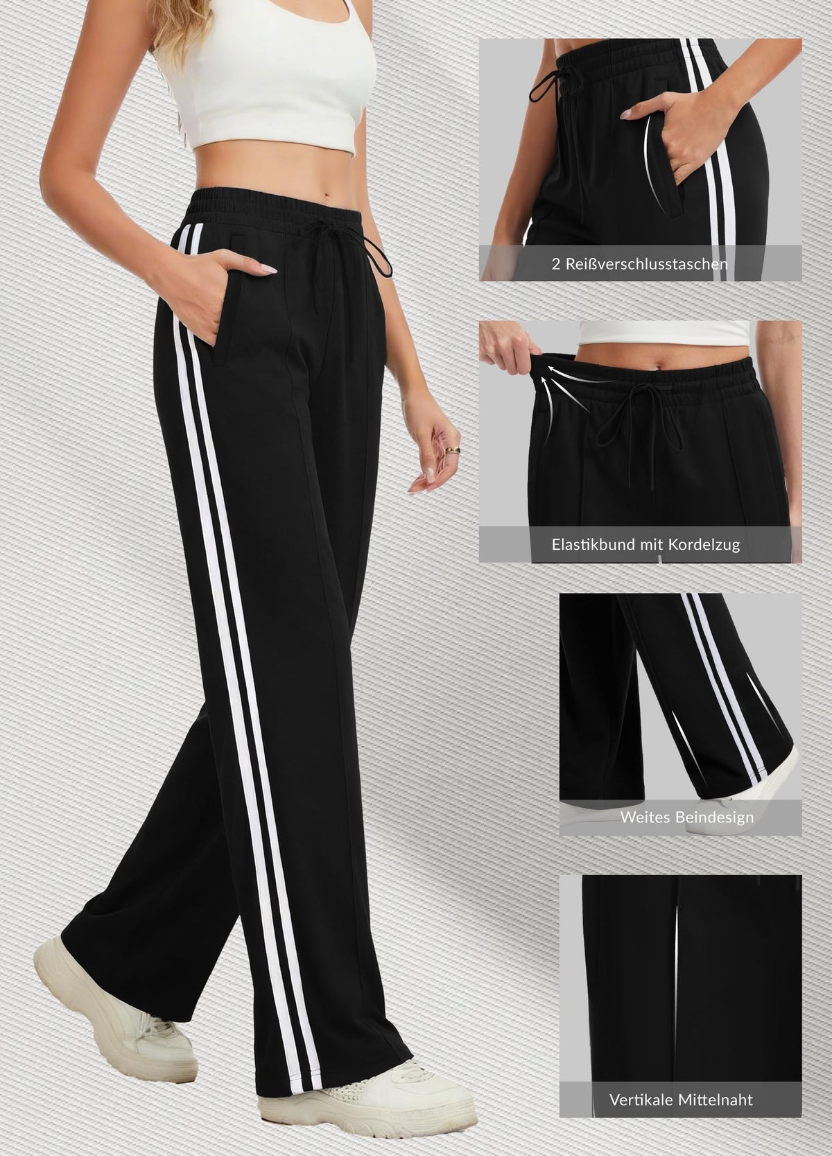 Women's Long Wide-Leg Jogging & Training Pants Leisure Sweatpants – Black L (71cm)