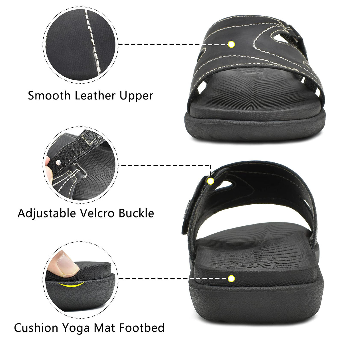 KuaiLu Women's Slippers Orthopedic Fashion Lightweight Comfortable Arch Support Shower Summer Sandals Beach Pool Open Sea Non-Slip Slippers Rubber Soles Shoes Black 37