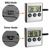 QWORK® Digital Cooking Thermometer with Food Probe, Range 0-300°C, Built-in Timer, LCD Display - for Use in Ovens and Grills