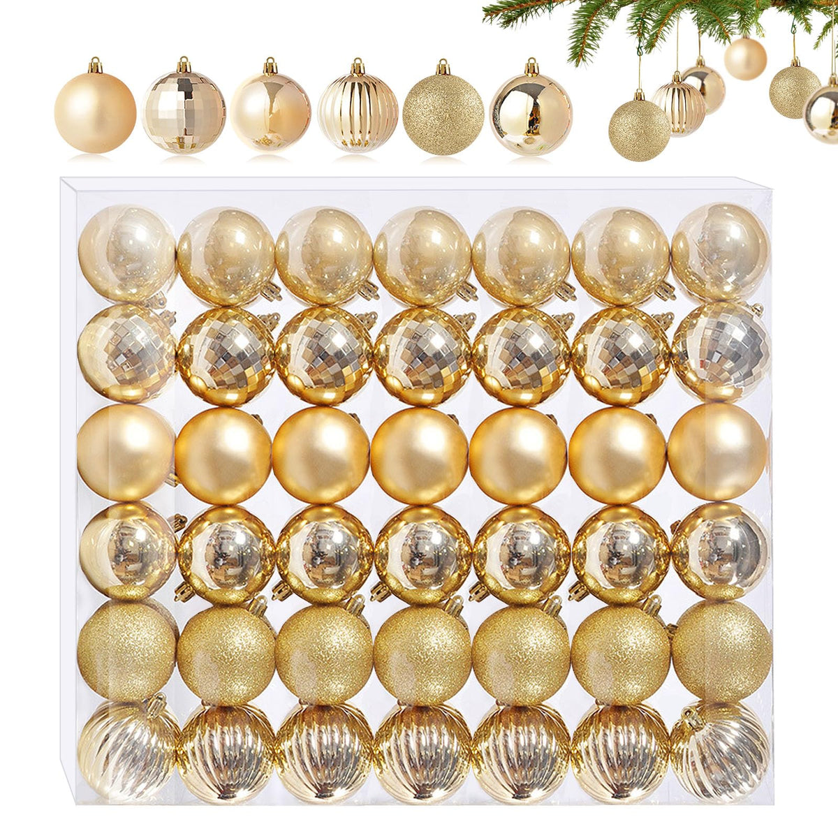 42 pieces small Christmas balls gold 6 different designs plastic Christmas tree balls 3 cm mini Christmas balls plastic Christmas tree balls fir tree Christmas tree decoration balls