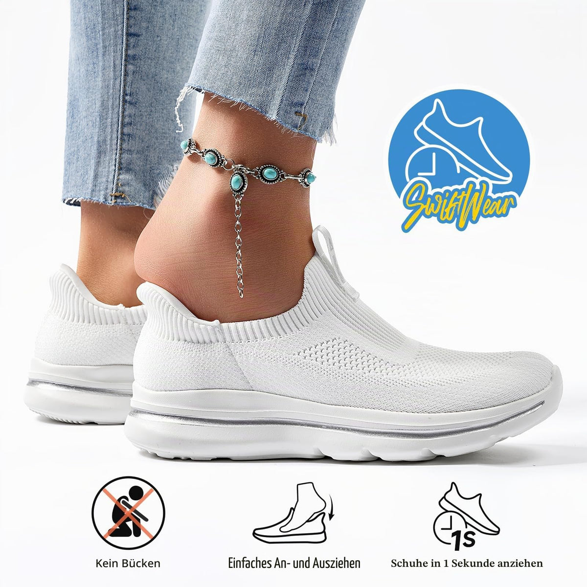 Women’s Slip-On Walking Shoes Breathable Lightweight Comfortable – White EU 38