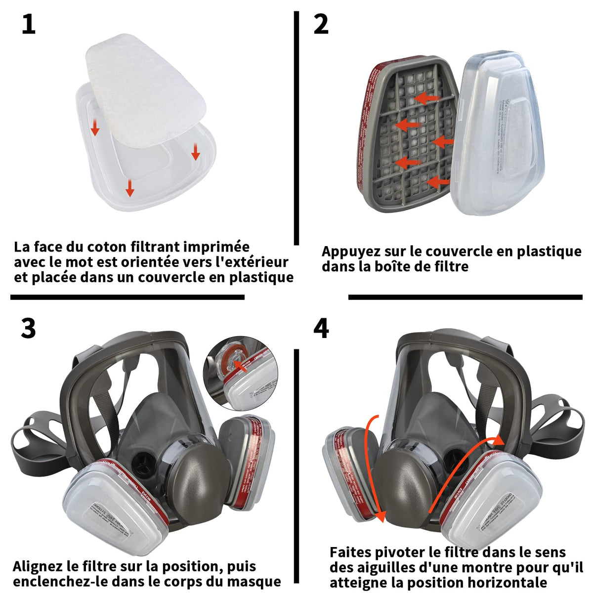 faburo Reusable Full Face Respirator, Face Protection Respirator with 10 Replacement Filters 5 Pairs Gloves for Paint Particles Dust Chemicals