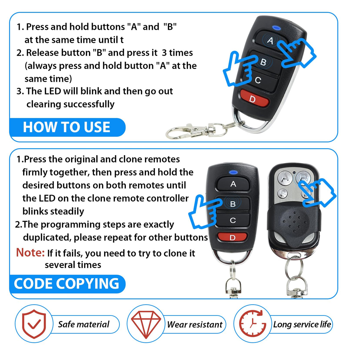 Universal Garage Door Remote Cloning Transmitter 433 MHz 4-Channel for Gates & Garages – 4 Pack