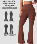 Pantaloni de yoga evazați damă cu talie înaltă modelatoare și buzunare