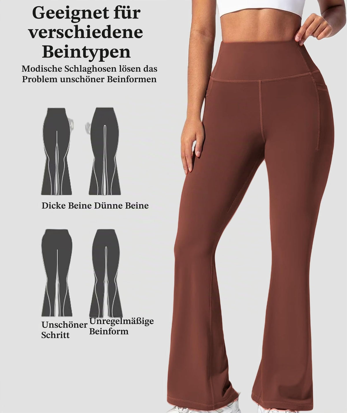 Pantaloni de yoga evazați damă cu talie înaltă modelatoare și buzunare