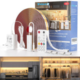WOBANE 5m 24V COB LED Strip Dimmable with Remote Control CRI 90+ 320 LEDs/M Continuous LED Strip with Plug for Kitchen, Bedroom, Closet, Mirror, TV, Warm White 3000K