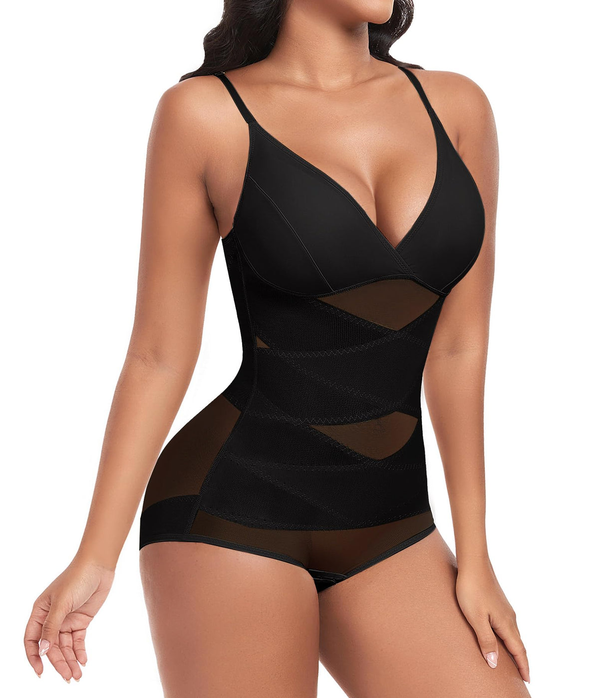 Body modelator sculptant burtică fără cusături Niwicee cu bretele reglabile – Negru L