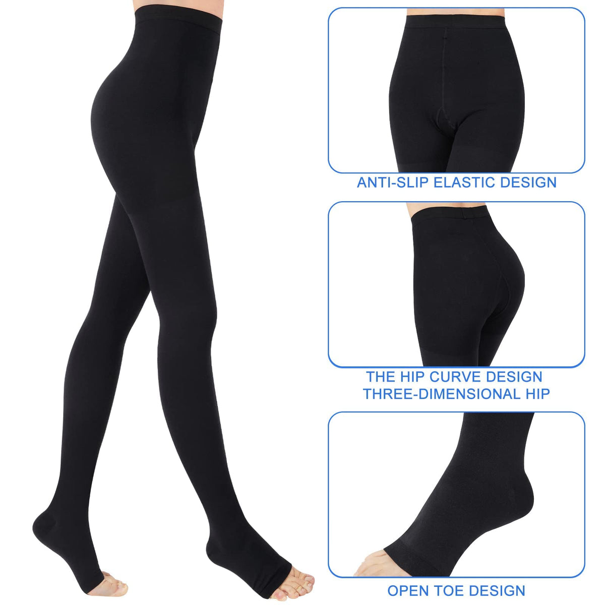 Medical Compression Tights 20-30mmHg Class II Open Toe – Unisex Long