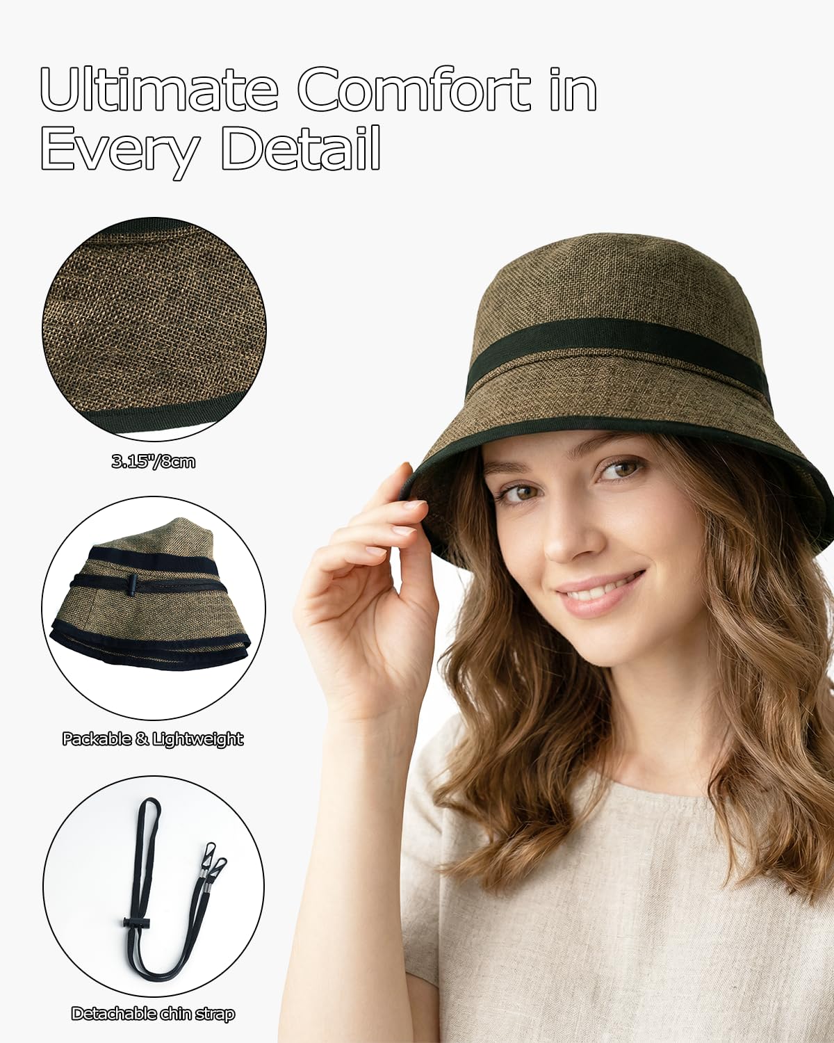 Bucket Hat UPF50+ Angler Linen Style Sun Hat for Large Head – L/XL/XXL