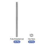 M6 x 200mm Solid Threaded Rods 24pc 304 Stainless Steel with Hex Nuts - M6 x 200mm
