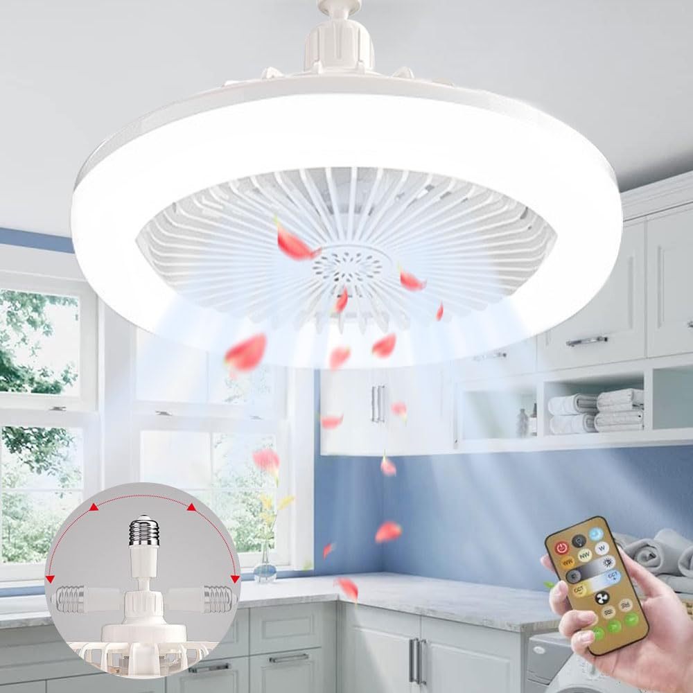 Ceiling Fan Chandelier, Ceiling Fan with Light, E27 Ceiling Fan Light, Ceiling Fan with Light and Remote Control, Ceiling Fan Light (Beige)