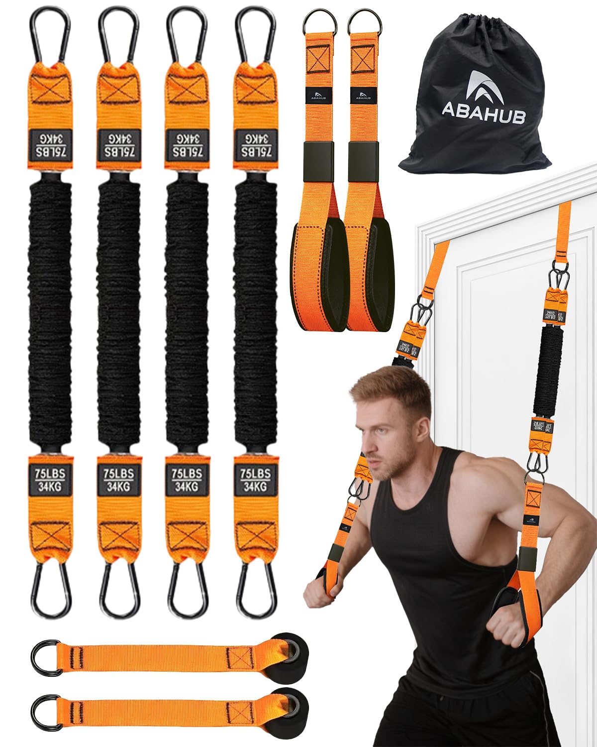Set benzi elastice de rezistență fitness reglabile 75–300 lbs cu ancoră de ușă