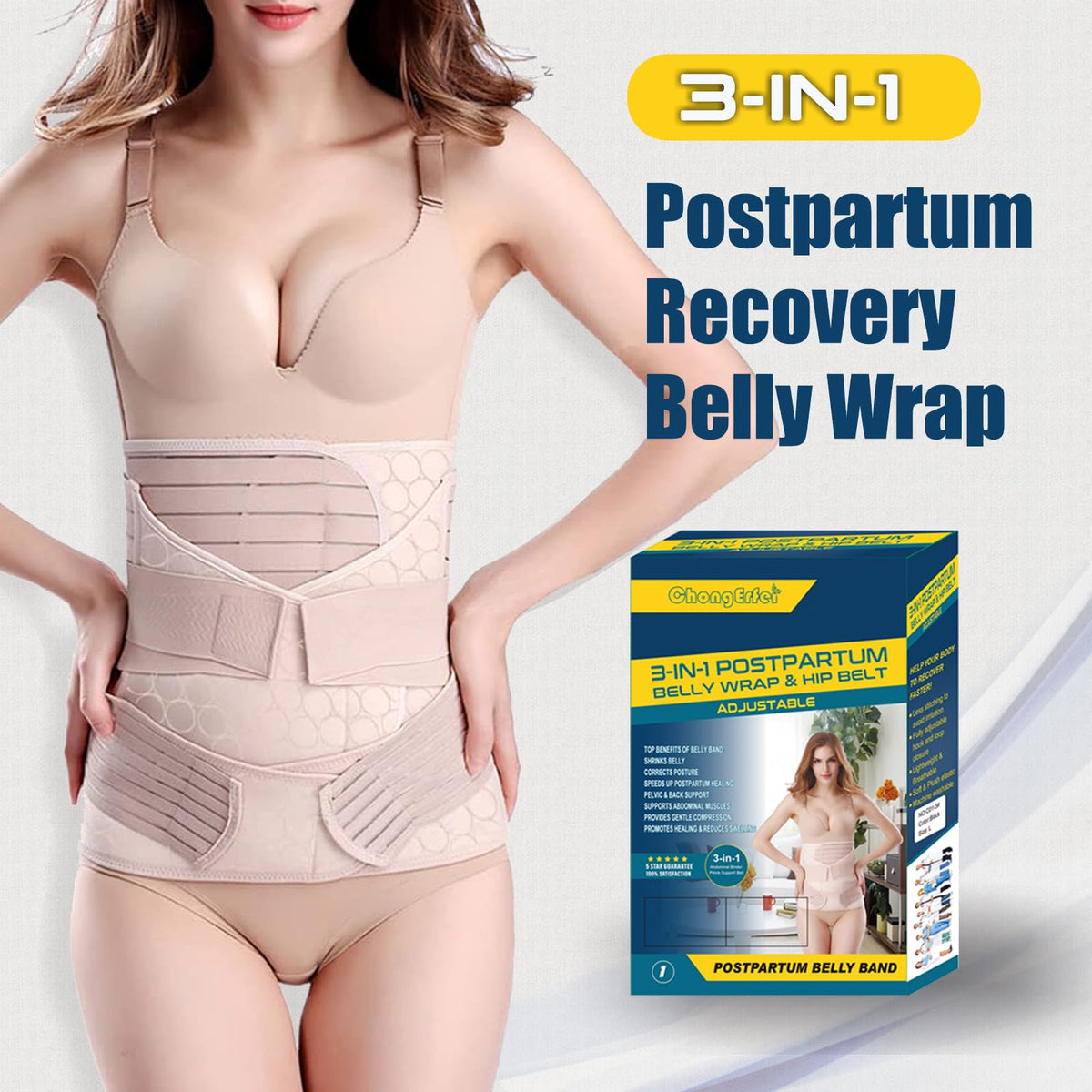 3 in 1 Postpartum Belly Support Recovery Belt - Postpartum Belt for Women - Postnatal Belly Belt after Birth - Recovery Belt after Birth (BEIGE, One Size (Pack of 1))