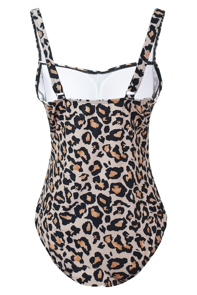 Costum de baie întreg monokini damă cu bretele reglabile și pliuri – Leopard L