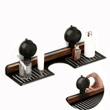 Suction Cup Sink Shelf 40cm With Drain Holes No Drilling Bathroom/Kitchen – Black