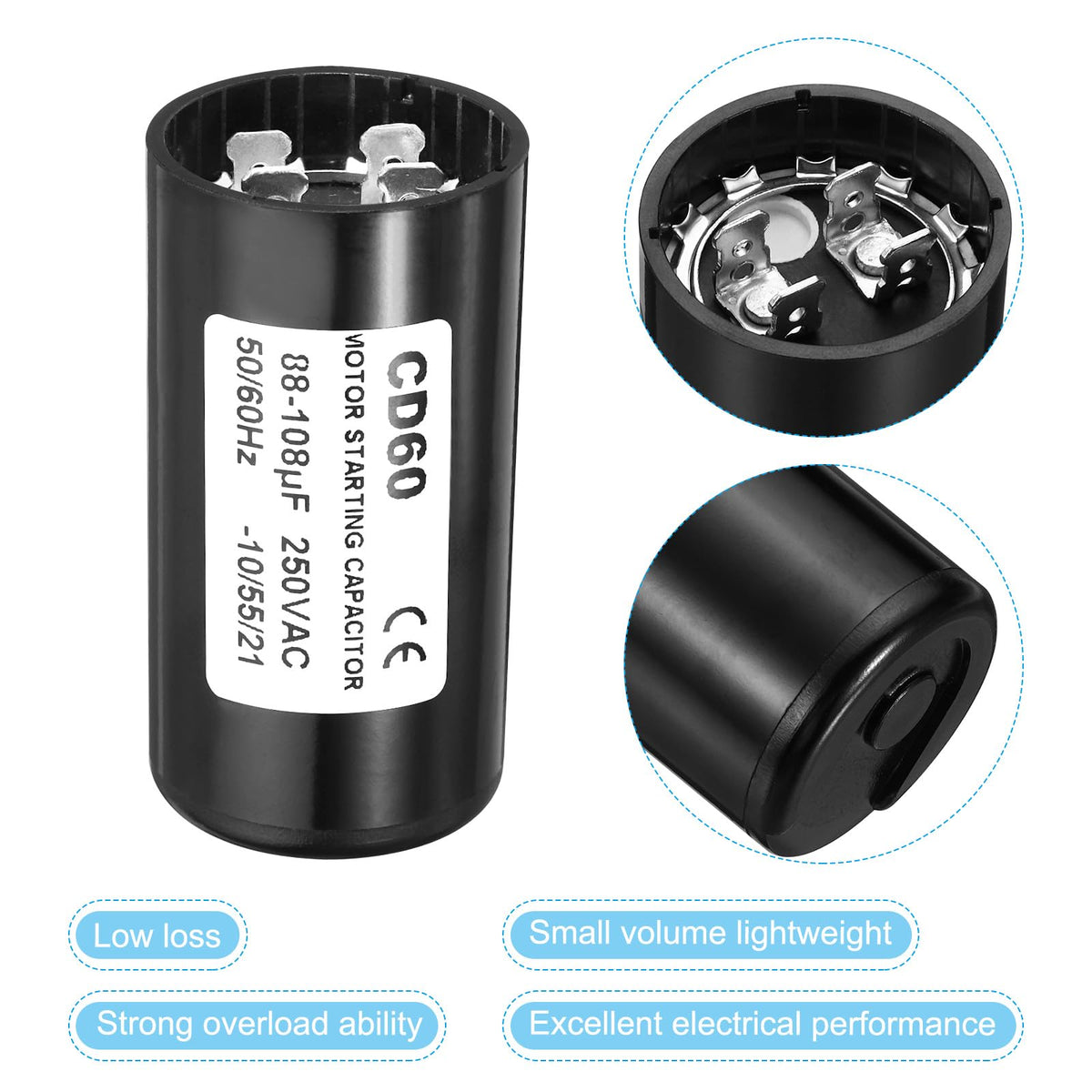 PATIKIL Motor Start Capacitor 88-108uF 250VAC – CD60