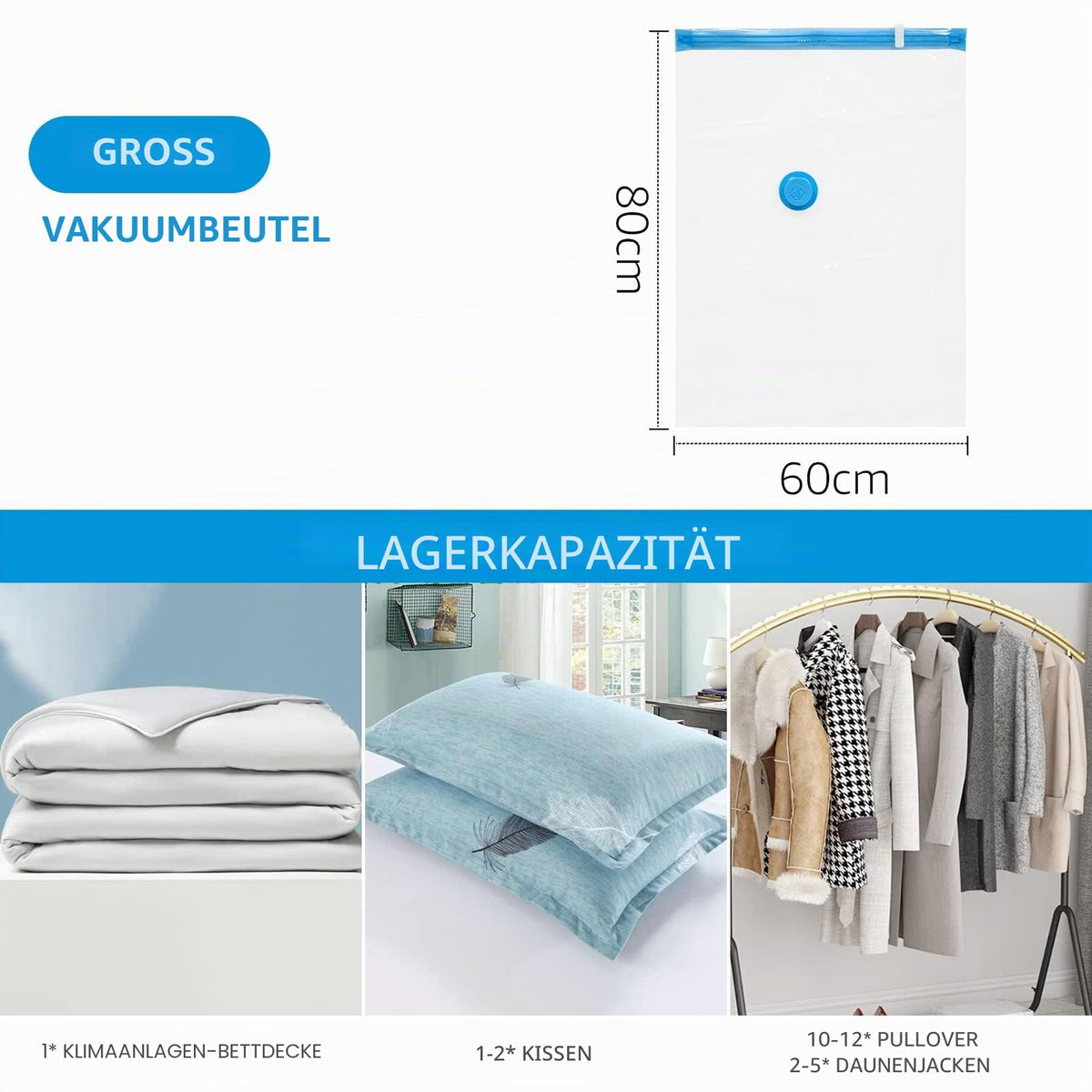 Saci vidați pentru haine și pilote reutilizabili 80x60 cm, set 6 bucăți